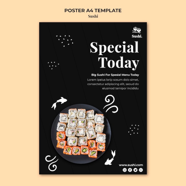 Modelo de pôster de sushi com foto