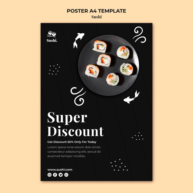 Modelo de pôster de sushi com foto