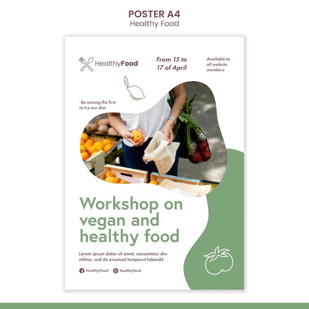 Modelo de pôster de workshop de comida vegana