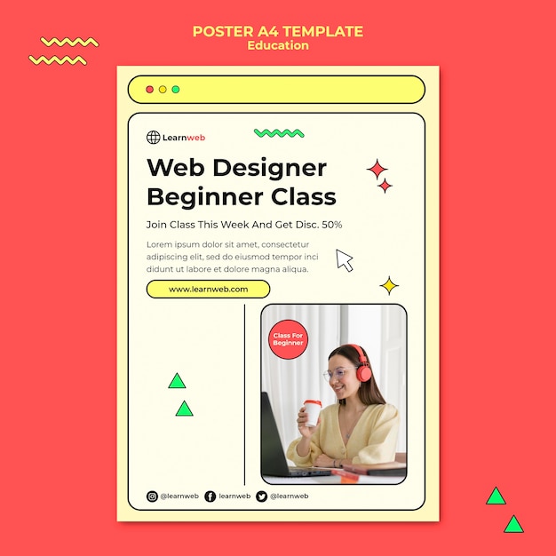 Modelo de pôster de workshop de web design
