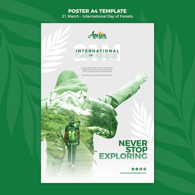 PSD grátis modelo de pôster do dia da floresta criativa