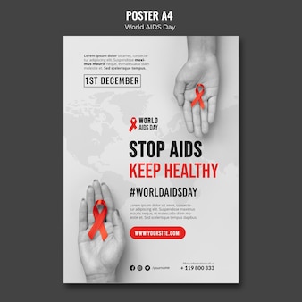 Modelo de pôster do dia mundial da aids com fita vermelha