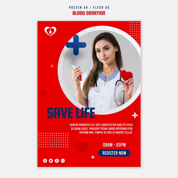 Modelo de pôster doando sangue