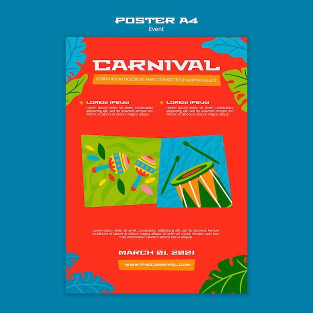 PSD grátis modelo de pôster ilustrado de carnaval