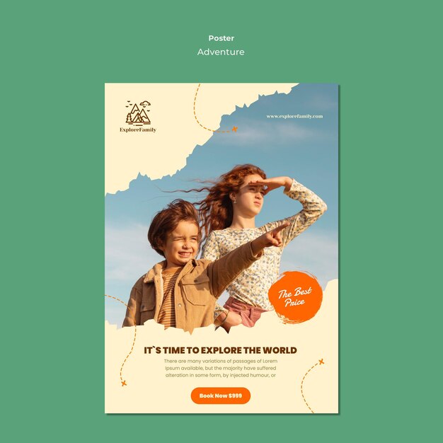Modelo de pôster infantil de aventura ao ar livre
