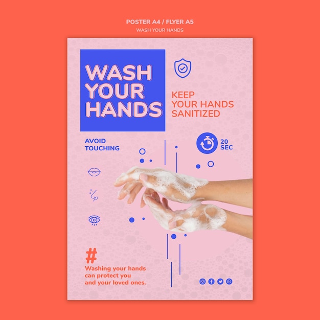 PSD grátis modelo de pôster lave as mãos