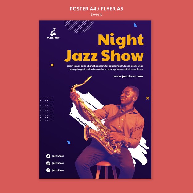 Modelo de pôster para evento de música jazz