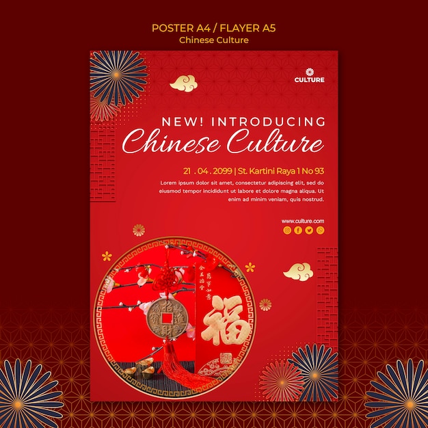 Modelo de pôster para exposição de cultura chinesa