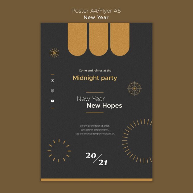 Modelo de pôster para festa da meia-noite de ano novo