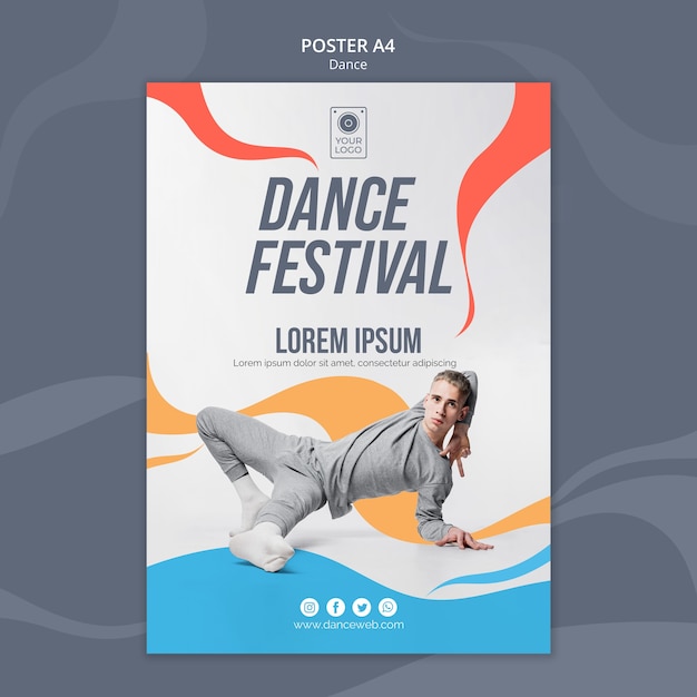 PSD grátis modelo de pôster para festival de dança com artista