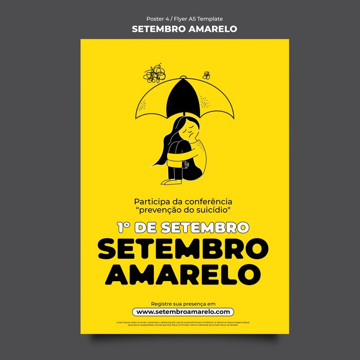 PSD grátis modelo de pôster setembro amarelo desenhado à mão