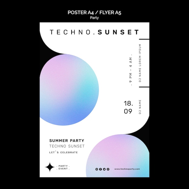 Modelo de pôster techno para festa ao pôr do sol