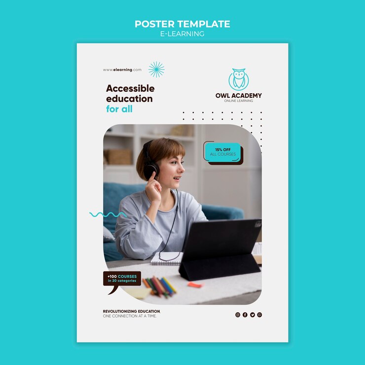 PSD grátis modelo de pôster vertical de e-learning com design de pontos