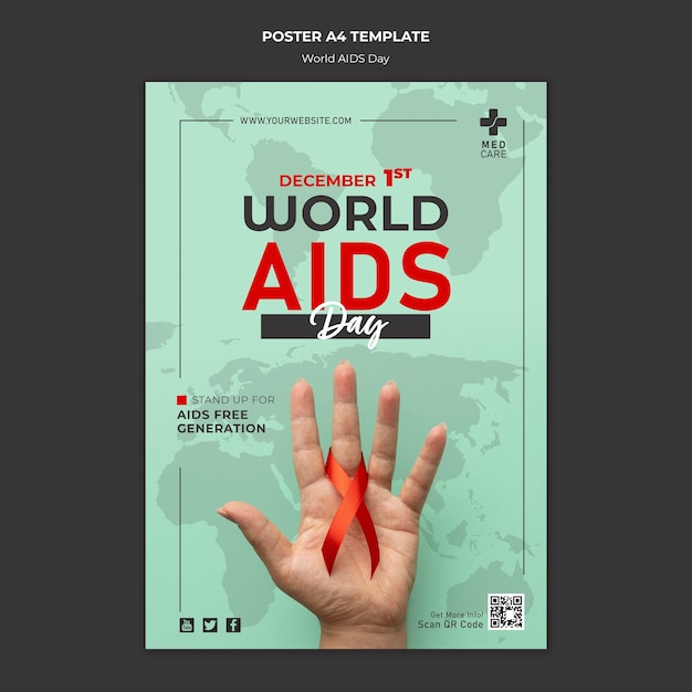 PSD grátis modelo de pôster vertical do dia mundial da aids