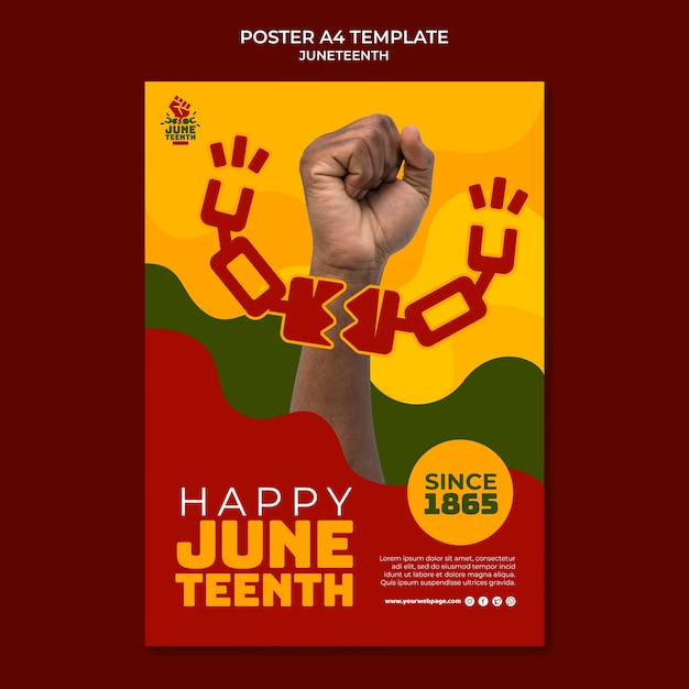 Modelo de pôster vertical Juneteenth com mão e corrente quebrada