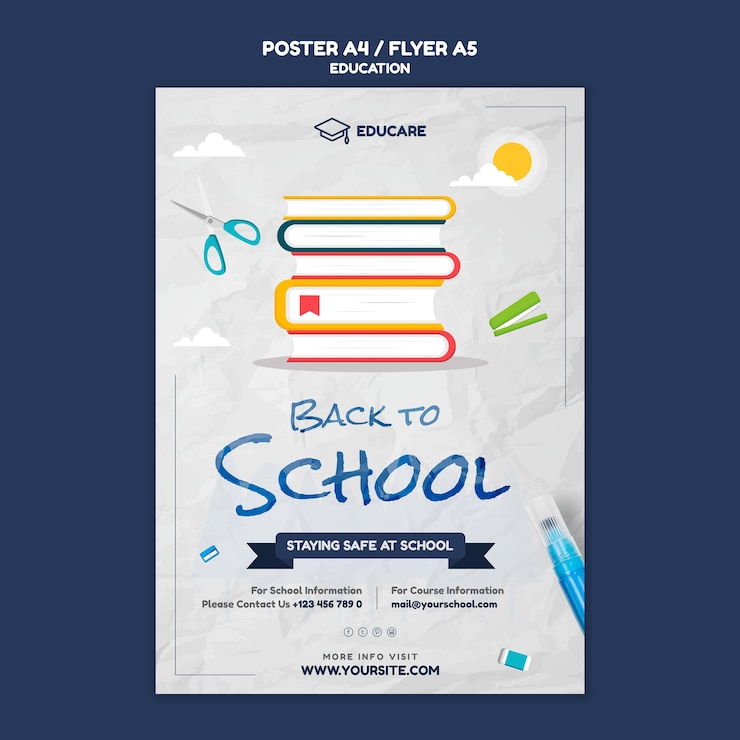 PSD grátis modelo de pôster vertical para a volta às aulas