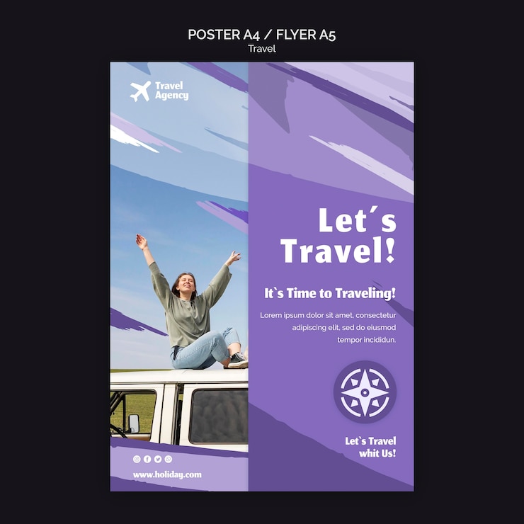 PSD grátis modelo de pôster vertical para agência de viagens