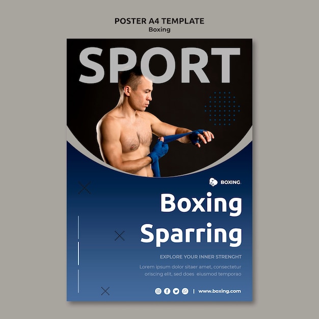 Modelo de pôster vertical para boxe com boxeador masculino