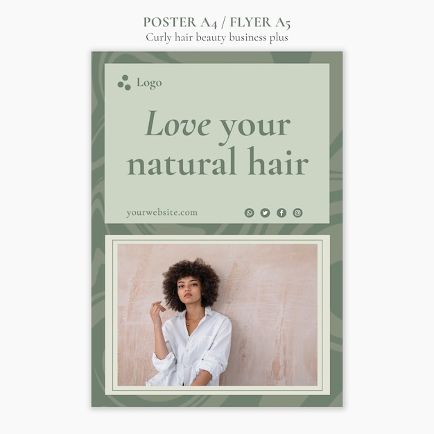 Modelo de pôster vertical para cabelos e cuidados com os cabelos naturais