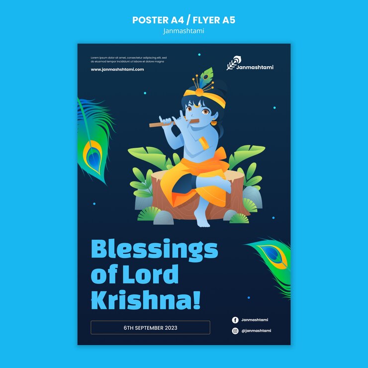 PSD grátis modelo de pôster vertical para celebração de janmashtami