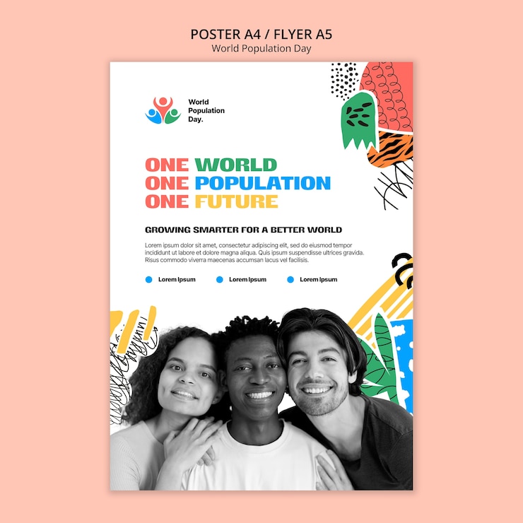 PSD grátis modelo de pôster vertical para celebração do dia mundial da população