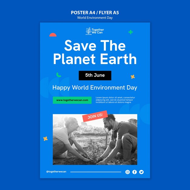 Modelo de pôster vertical para celebração do dia mundial do meio ambiente