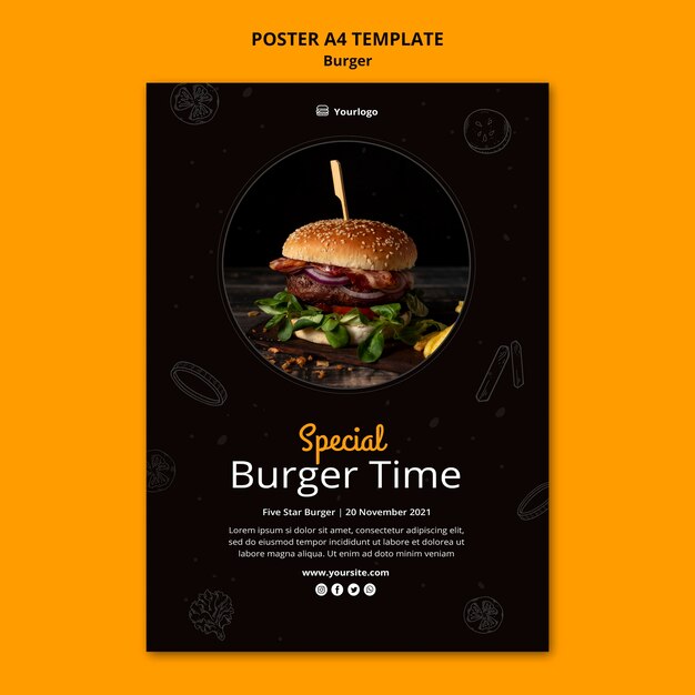 Modelo de pôster vertical para hambúrguer bistrô