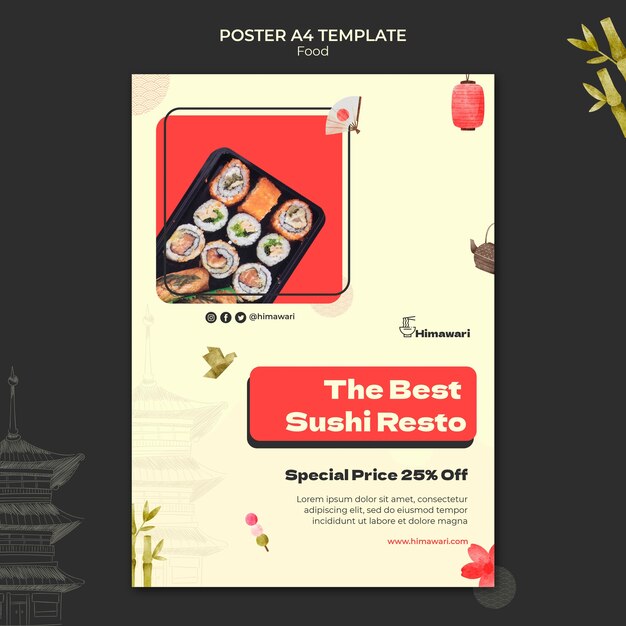 Modelo de pôster vertical para restaurante de comida japonesa