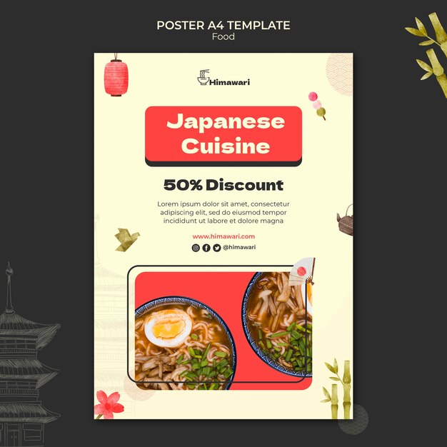 Modelo de pôster vertical para restaurante de comida japonesa