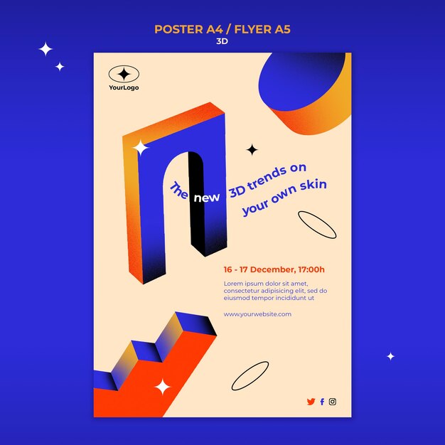 Modelo de pôster vertical para tendências 3D