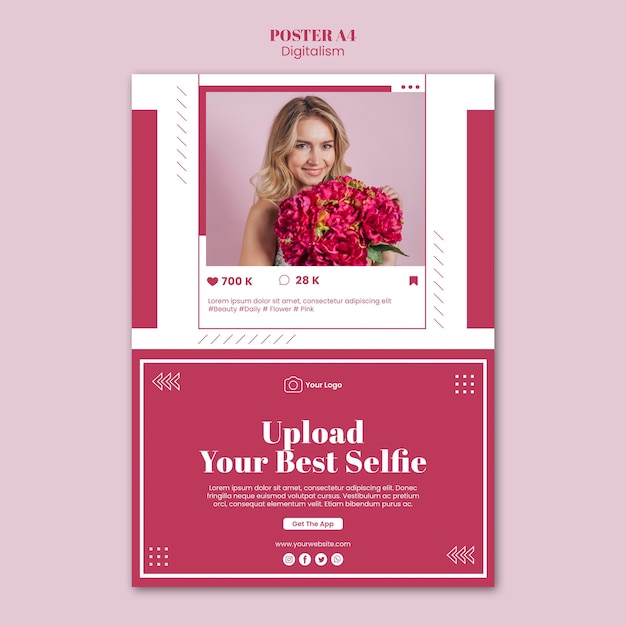 PSD grátis modelo de pôster vertical para upload de fotos em mídias sociais