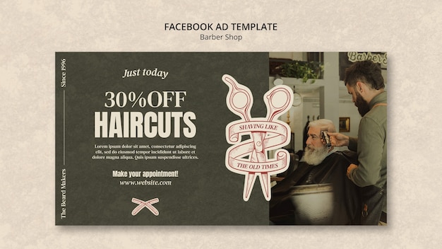 Modelo de promoção de mídia social de barbearia com textura retrô granulada