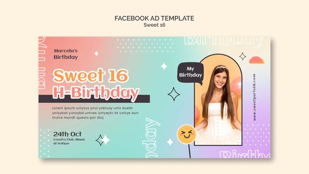 Modelo de promoção de mídia social de celebração do Sweet 16