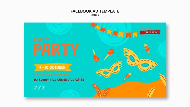 Modelo de promoção de mídia social de festa com folhas e máscaras