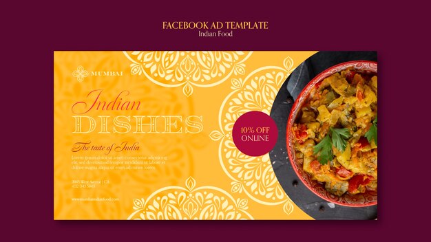 Modelo de promoção de mídia social de restaurante de comida indiana com design de mandala