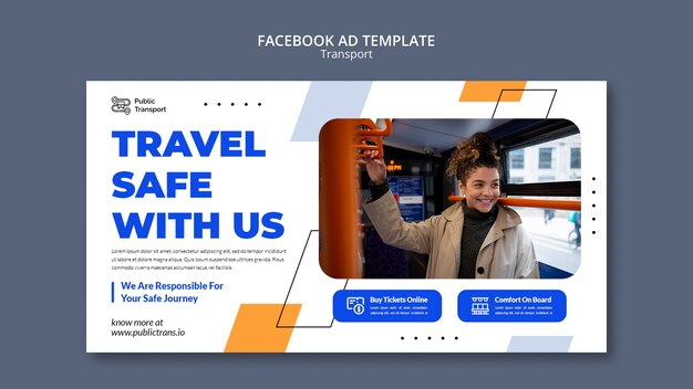 Modelo de promoção de mídia social de transporte de ônibus público com formas geométricas