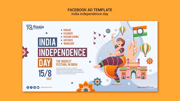 Modelo de promoção de mídia social do dia da independência da Índia com mulher e bandeira