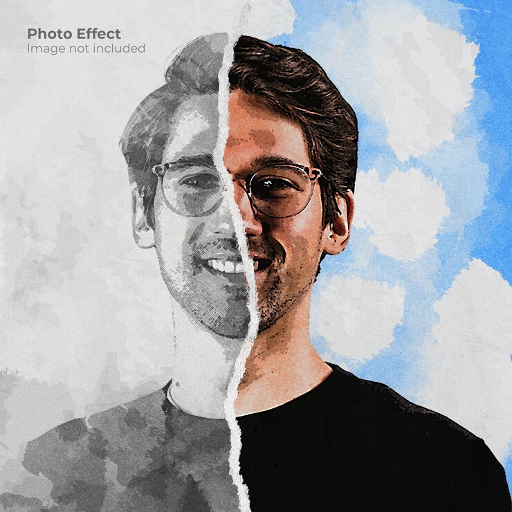 PSD grátis modelo de retrato de efeito fotográfico realista de papel rasgado