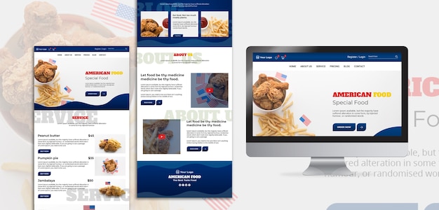 PSD grátis modelo de site para restaurante de comida americana