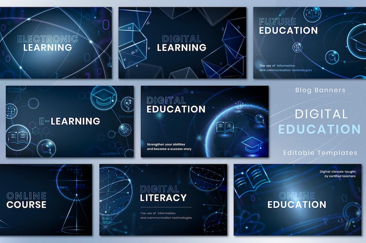 PSD grátis modelo de tecnologia de educação futurista conjunto de banner de anúncio psd