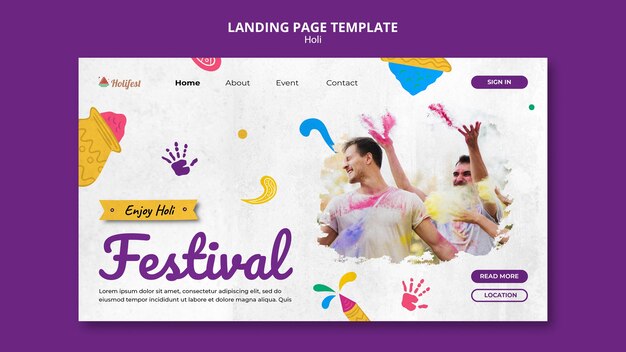 Modelo de web de celebração do festival Holi