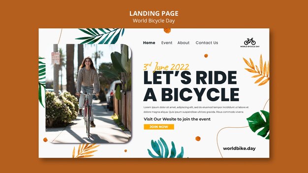 Modelo de web do dia mundial da bicicleta
