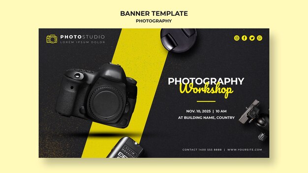 Modelo de workshop de fotografia de banner