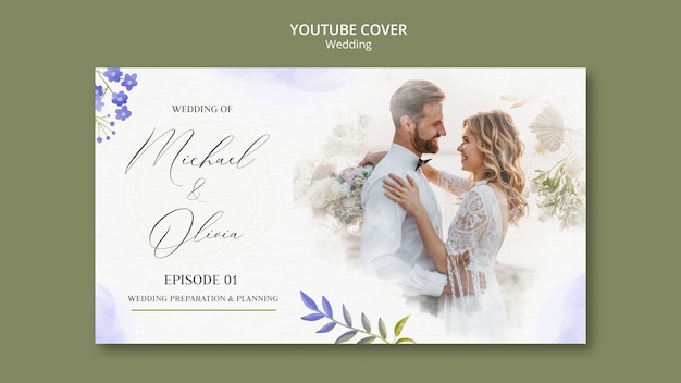 Modelo do youtube de design de casamento em aquarela