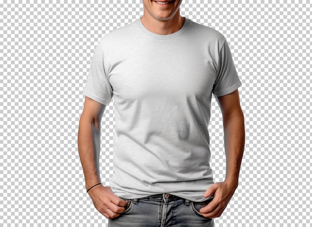 Modelo frontal isolado vestindo camiseta vazia