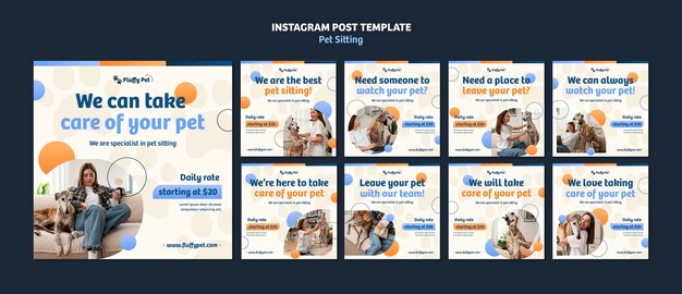 Modelo geométrico de postagens do instagram para babá de animais de estimação