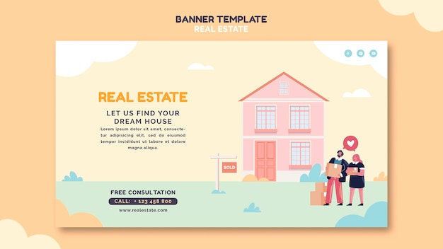 Modelo ilustrado de banner imobiliário