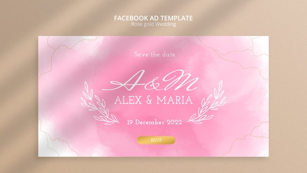 Modelo promocional de mídia social de casamento de ouro rosa aquarela