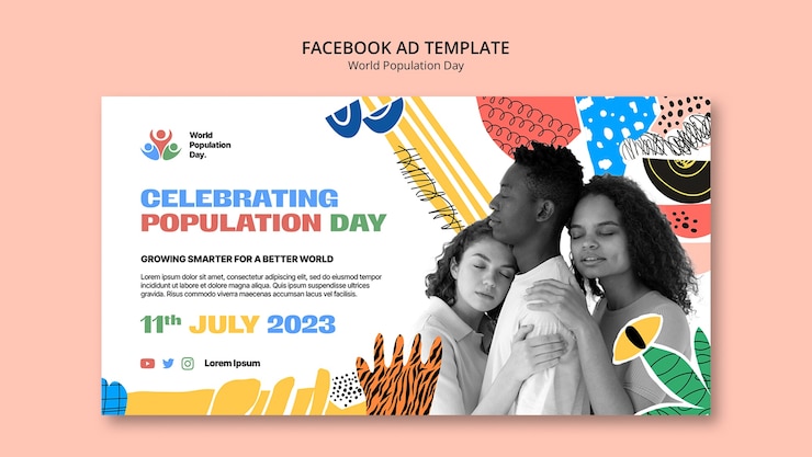 PSD grátis modelo promocional de mídia social para celebração do dia mundial da população
