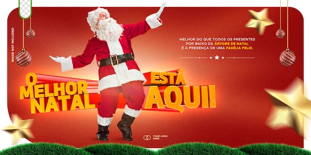Modelo psd editável para mídias sociais com logotipo 3d feliz natal em português feliz natal